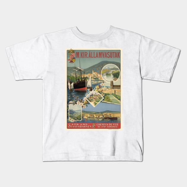 M. Kir. Allamvasutak Hungary Vintage Poster 1890 Kids T-Shirt by vintagetreasure